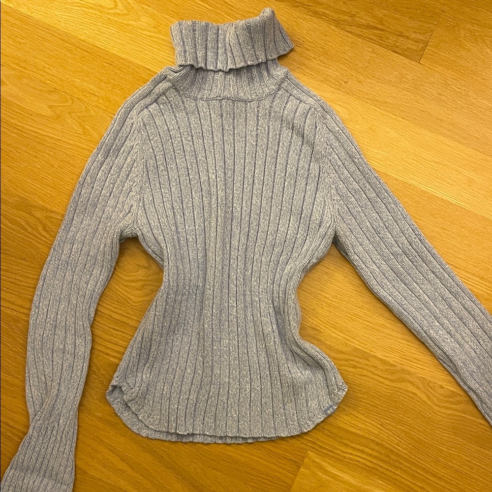 Y2K American Eagle Outfitters Light sky Blue Ribbed Turtleneck Neck Sweater